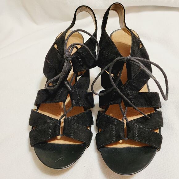 Clark's Artisan black suede lace up espadrille sandal size 9 - Picture 3 of 8